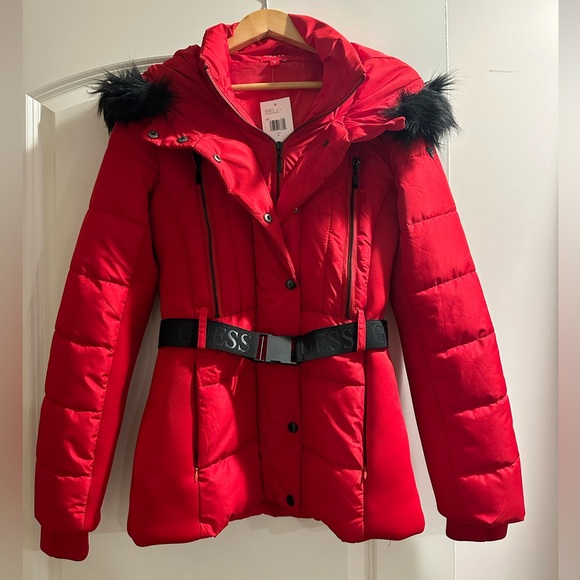 GUESS Women's Vonn Belted Puffer Hooded Jacket - Picture 2 of 12